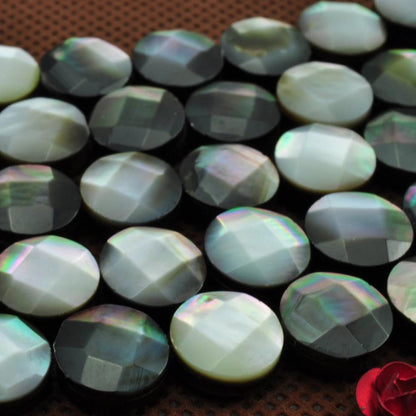 39 pcs of Black Shell faceted coin beads in 10mm