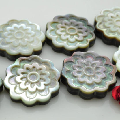 YesBeads Black Shell carved  flower coin beads wholesale gemstone jewelry making