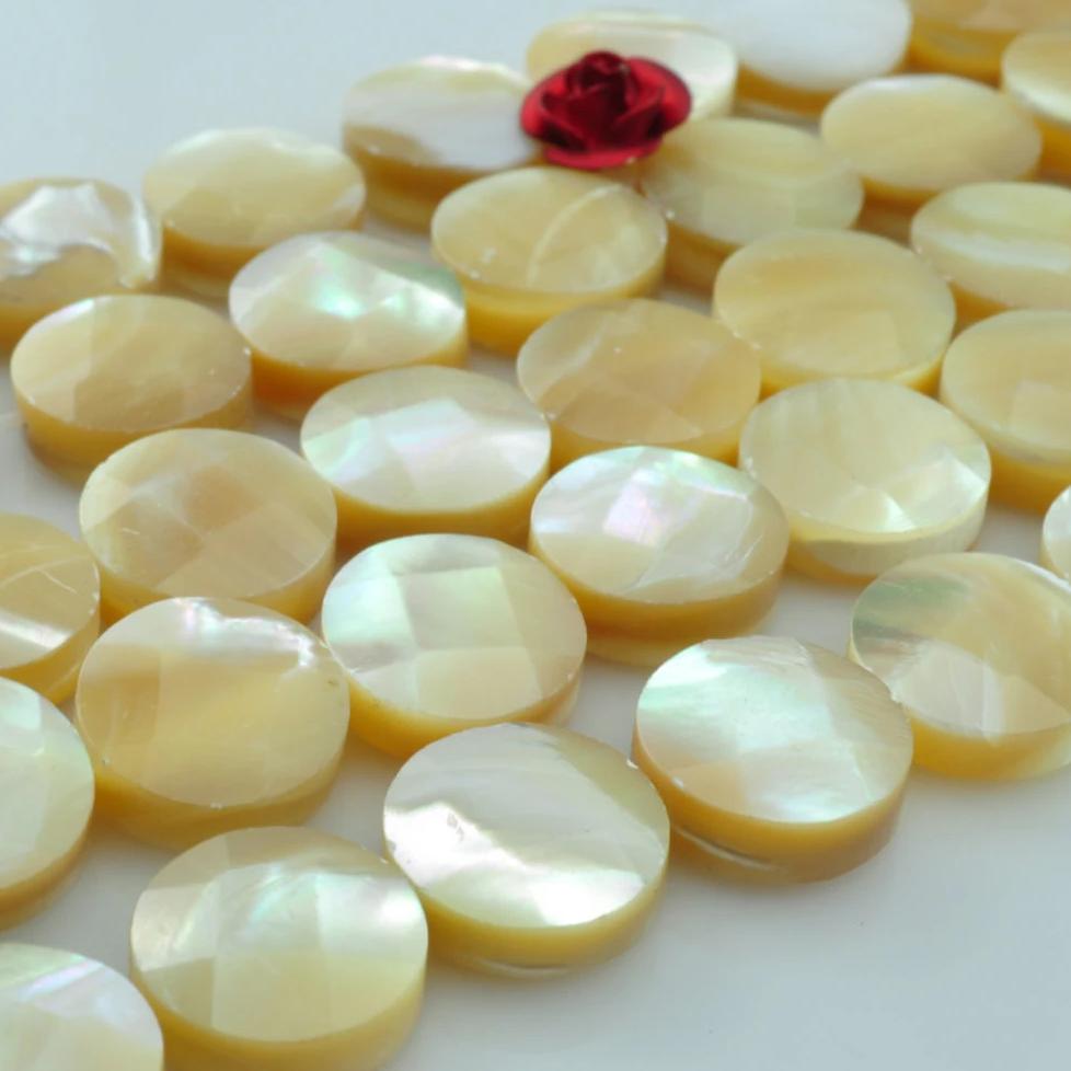 37 pcs of MOP faceted  flat coin beads in 10mm