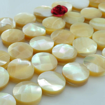 37 pcs of MOP faceted  flat coin beads in 10mm