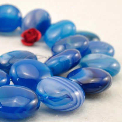 YesBeads Blue Banded Agate smooth coin beads wholesale gemstone jewelry 12mm 15"