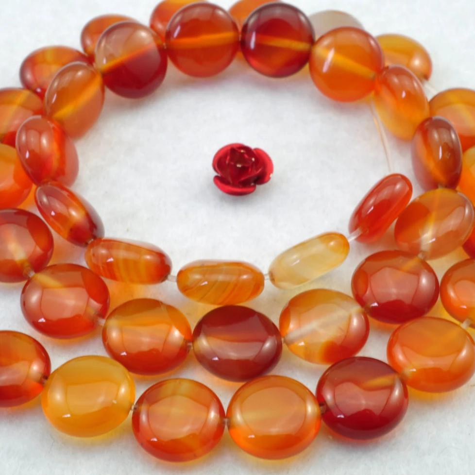 YesBeads Natural Red Agate smooth coin beads wholesale gemstone jewelry 10mm 15"